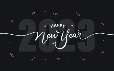 Happy new year 2023 lettering background with confetti decorations 