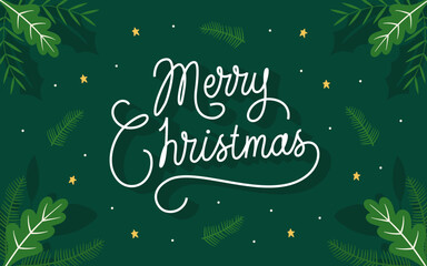 Merry christmas lettering text background. greeting card vector illustration