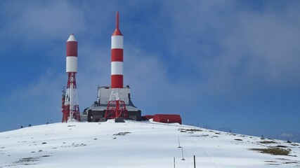 Bola Del Mundo Radio and Television station on top of the snowy hill in Navacerrada, Spain