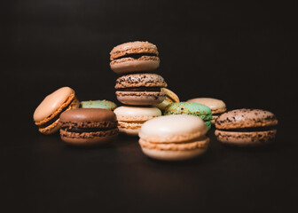 Sweet french Macarons on monochrome background
