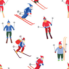 Fototapeta na wymiar Santas skiing seamless pattern.