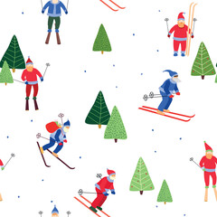 Santas skiing seamless pattern.