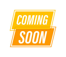 Coming soon written on speech bubble. Advertising sign. Vector stock illustration.