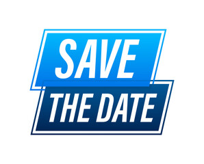 Save the date. Badge, mark on megaphone. Flat vector stock illustrations on white background.