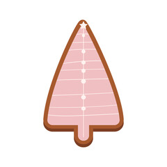 Gingerbread Classic Decorated Cookies. New Year's Eve cookies. Holiday winter symbols. New Year's Eve gingerbread in the shape of a Christmas tree. White isolated background.Vector themed illustration