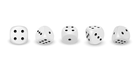 Vector 3d Realistic White Game Dice Icon Set Closeup Isolated. Game Cubes for Gambling, Casino Dices From One to Six Dots, Round Edges