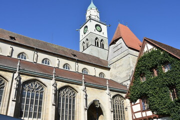 Fototapeta na wymiar St. Nikolaus Catholic Church Side Detail with Bell Tower in Central Überlingen, Germany