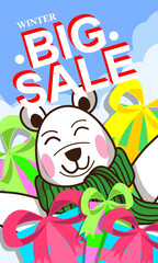cute vector snow bear character with winter big sale for company