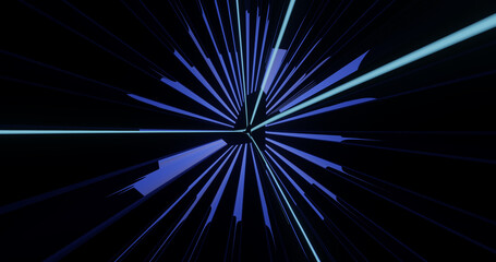 Fototapeta premium Render with blue jagged rays converging in perspective