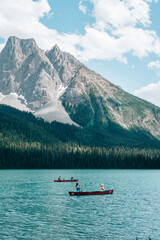 tow Kayaks on the Blue lake Emerald in the Canadian Rocky Mountains