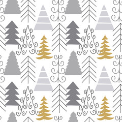 Obraz premium Christmas tree seamless pattern on white background.