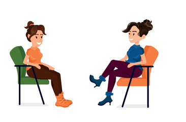 Fototapeta premium Vector is about two women. They are sitting on chairs.Women may be psychology and this vector illustration may be about a therapy.