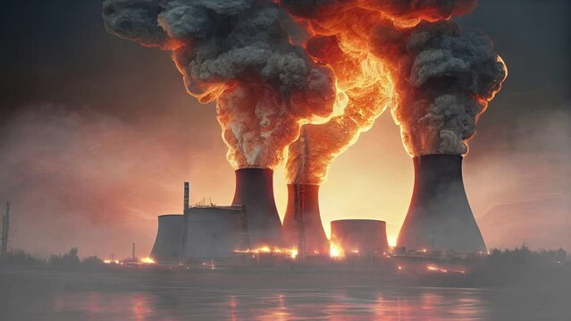 Radioactive nuclear reactors on fire of Chernobyl old Ukrainian nuclear power plant. Nuclear ruins of Chernobyl in Ukraine because of 1980s nuclear incident by Pripyat city of Soviet Union.