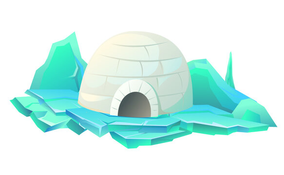 Snow igloo house on ice. Dwelling of northern nomadic peoples in Arctic. From ice and snow blocks. Isolated on white background. illustration vector.