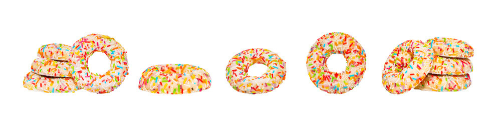 Set of colored biscuits isolated on a white background in different positions	