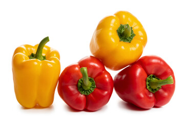 Red and yellow paprika. Isolate on white background
