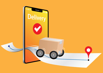 Fototapeta na wymiar Online delivery phone concept, order tracking with map.
