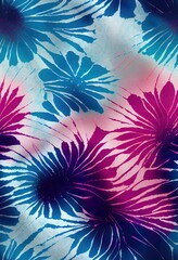 Obraz premium Tie dye background Geometric pattern texture 2d illustrated illustration Shibori Abstract batik brush seamless and repeat pattern design White blue purple hologram trending colors Paint splatter