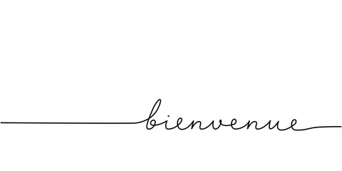 Bienvenue word - continuous one line with word. Minimalistic drawing of phrase illustration.