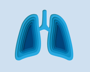 Lungs 3d symbol in paper cut style. Respiratory system, human transplantation design. Organ anatomy cut out of paper banner.