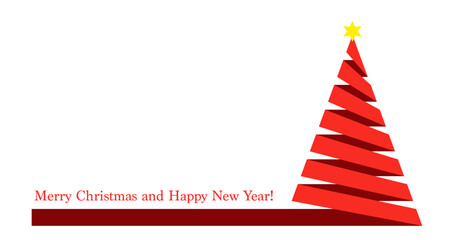 Weihnachtsbaum, Tannenbaum, Christbaum aus Schleife in weiß rot,
Weihnachtskarte mit Wünsche in englisch,
Vektor Illustration isoliert auf weißem Hintergrund
