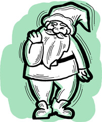 Funny Santa Claus dancing, hand drawn cartoon character, comic personage illustration. Decorative element for poster print, Christmas party invitation, postcard design. Traditional winter celebration.