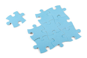 Fitting last puzzle piece on white background