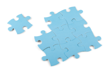 Fitting last puzzle piece on white background
