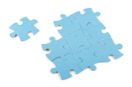 Fitting last puzzle piece on white background