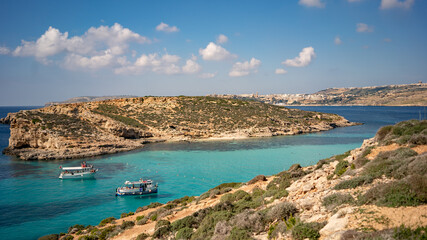 Naklejka na ściany i meble view of the coast of the sea, comino island, malta