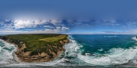 Fototapeta na wymiar Bird's eye View Kangaroo Island Rugged Coastline with splash waves in Australia