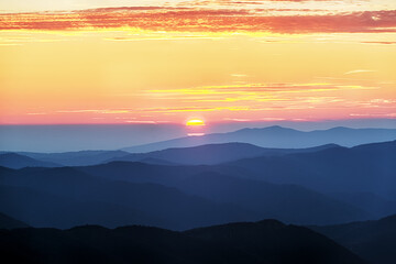 Fototapeta na wymiar Sunset in blue Carpathian mountains