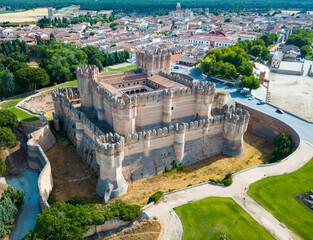 Aerial view of impressive medieval Coca castle, Spain