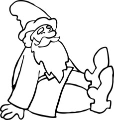 Funny Santa Claus sitting, hand drawn cartoon character, comic personage illustration. Decorative element for poster print, Christmas party invitation, postcard design. Traditional winter celebration.