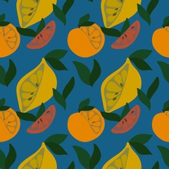 Summer fruit seamless doodle polka dots lemon pattern for wrapping and clothes print and fabrics and kitchen