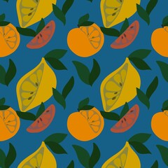 Summer fruit seamless doodle polka dots lemon pattern for wrapping and clothes print and fabrics and kitchen