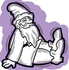 Funny Santa Claus sitting, hand drawn cartoon character, comic personage illustration. Decorative element for poster print, Christmas party invitation, postcard design. Traditional winter celebration.