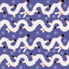 Winter seamless snowman and snowflakes pattern for Christmas wrapping paper and kids notebooks