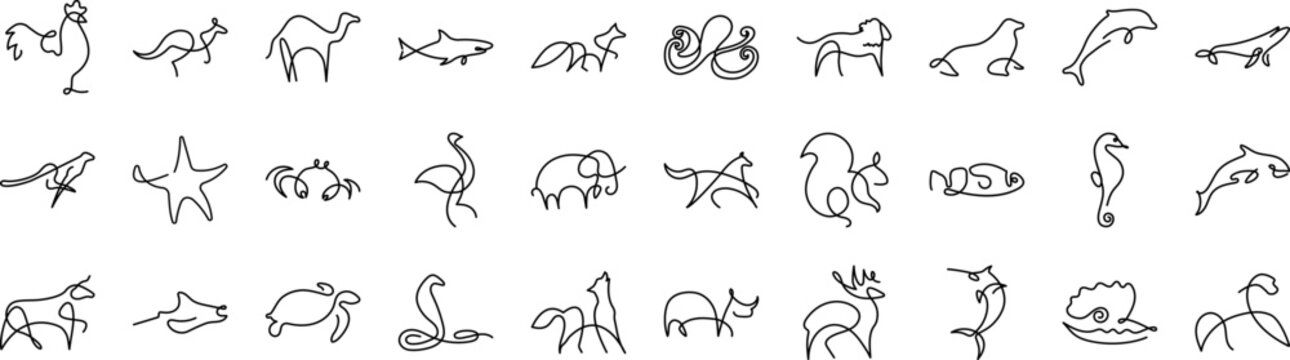 Animals one line icon collections vector design