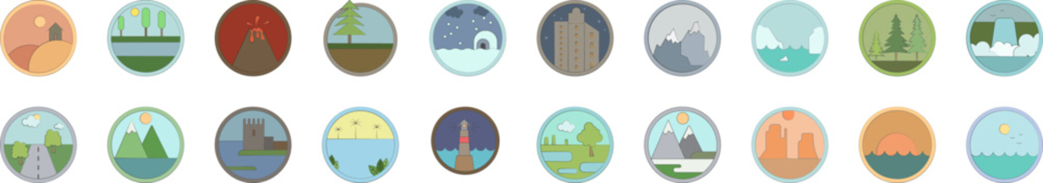 Landscapes icon collections vector design