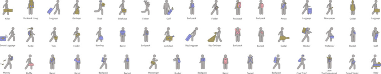 Male bag and luggage icon collections vector design