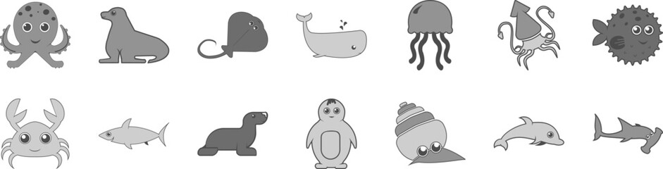 Sea animal icon collections vector design