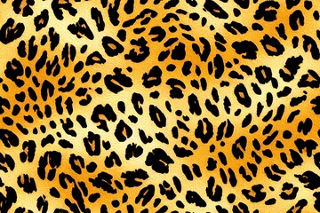 Fototapeta premium Decorative leopard print mixed with botanical palm leaves texture. African animal skin print fur texture background. Floral and geometric spotted seamless pattern. Compound design.