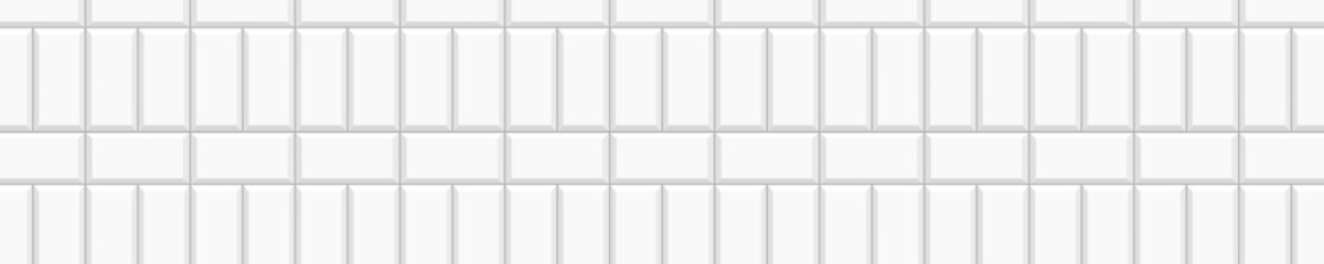 White crosscatch or basket weave tile horizontal background. Stone or ceramic brick metro wall seamless pattern. Kitchen backsplash or bathroom floor texture. Vector flat illustration