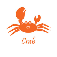 Cute crab cartoon. Vector hand drawn logo icon isolated illustration on white background with text. Creative design vector illustration.