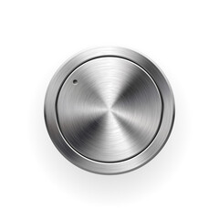 Audio volume knob, technology music button template, with metal circular brushed texture, chrome, silver, steel and realistic shadow for design concepts, web, interfaces, UI, apps. Vector Illustration - 542298772