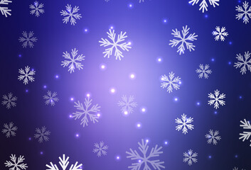 Fototapeta na wymiar Light Purple vector layout with bright snowflakes, stars.