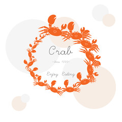 Cute crab cartoon logo template on white background, Invitation card with empty space for display content, create design vector illustration