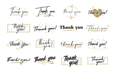 Thank you lettering. Vector illustration hand drawn. Calligraphic thanks message.