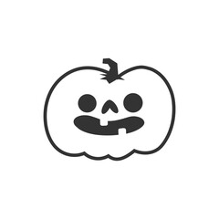 Carved pumpkin simple icon. Halloween jack o lantern funny pictogram.